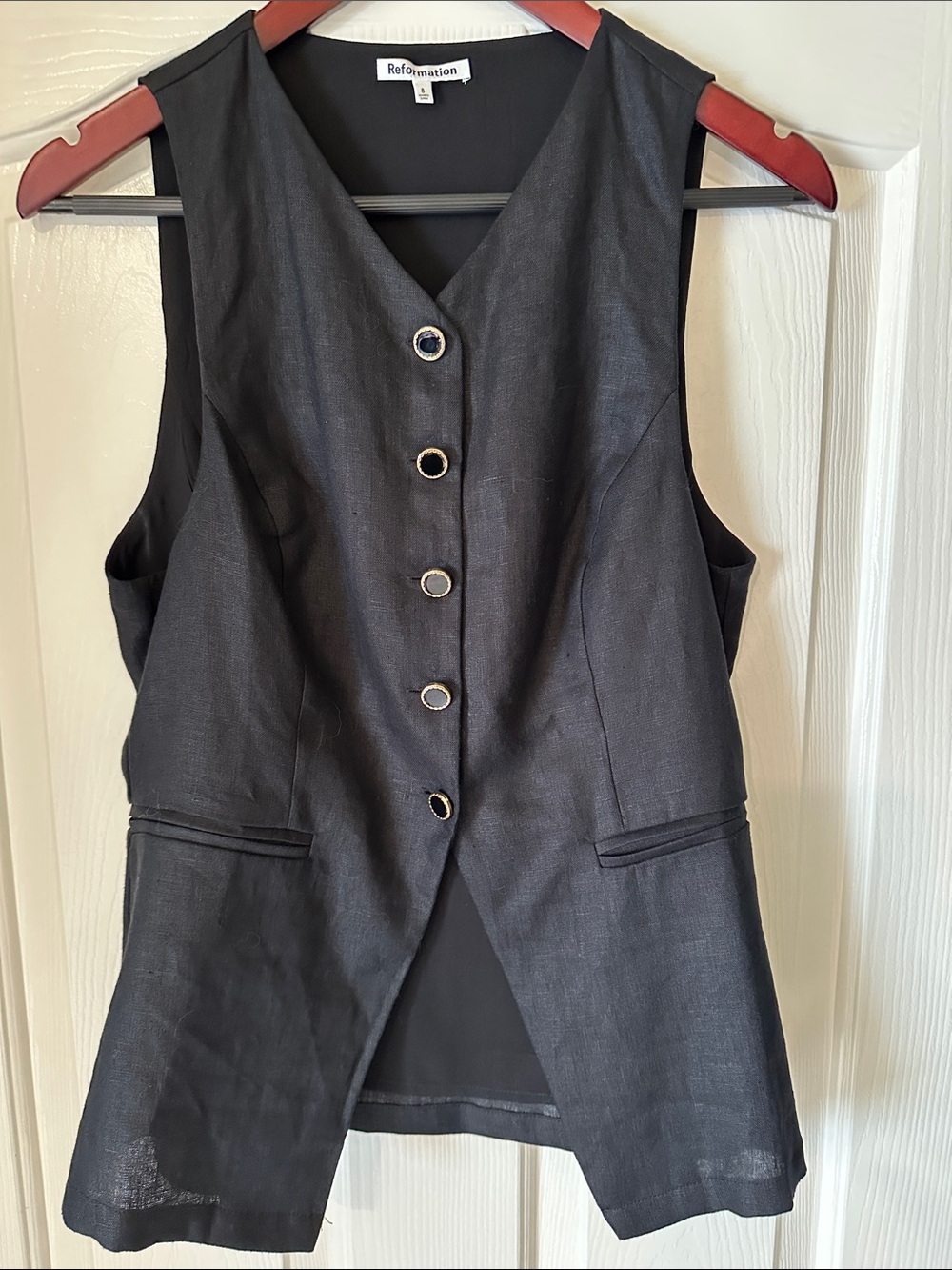 Reformation Black Linen-Blend Button Front Vest